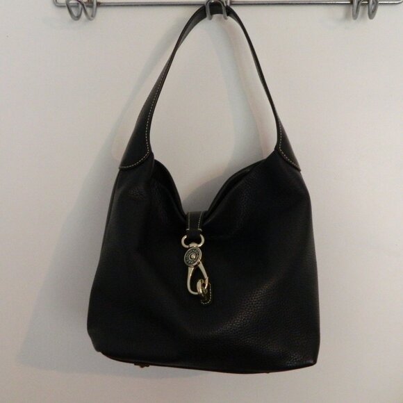 Dooney & Bourke Black Leather Pebble Grain Small Logo Lock Sac - Picture 1 of 15
